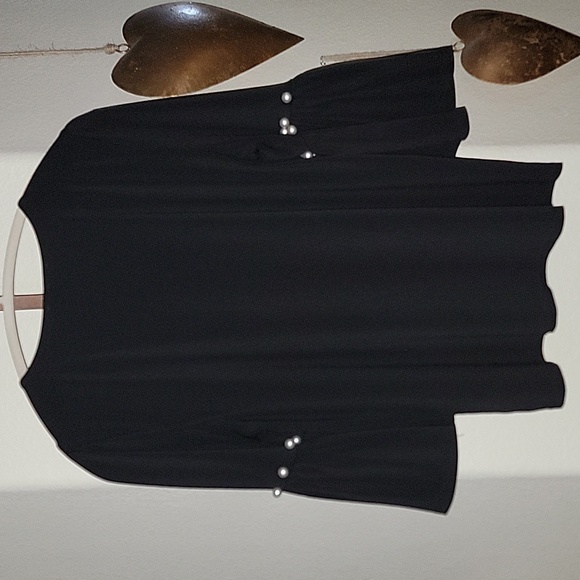 ADRIANNA PAPELL Faux Pearl Accent Bell Sleeve Top black size L - Picture 2 of 9